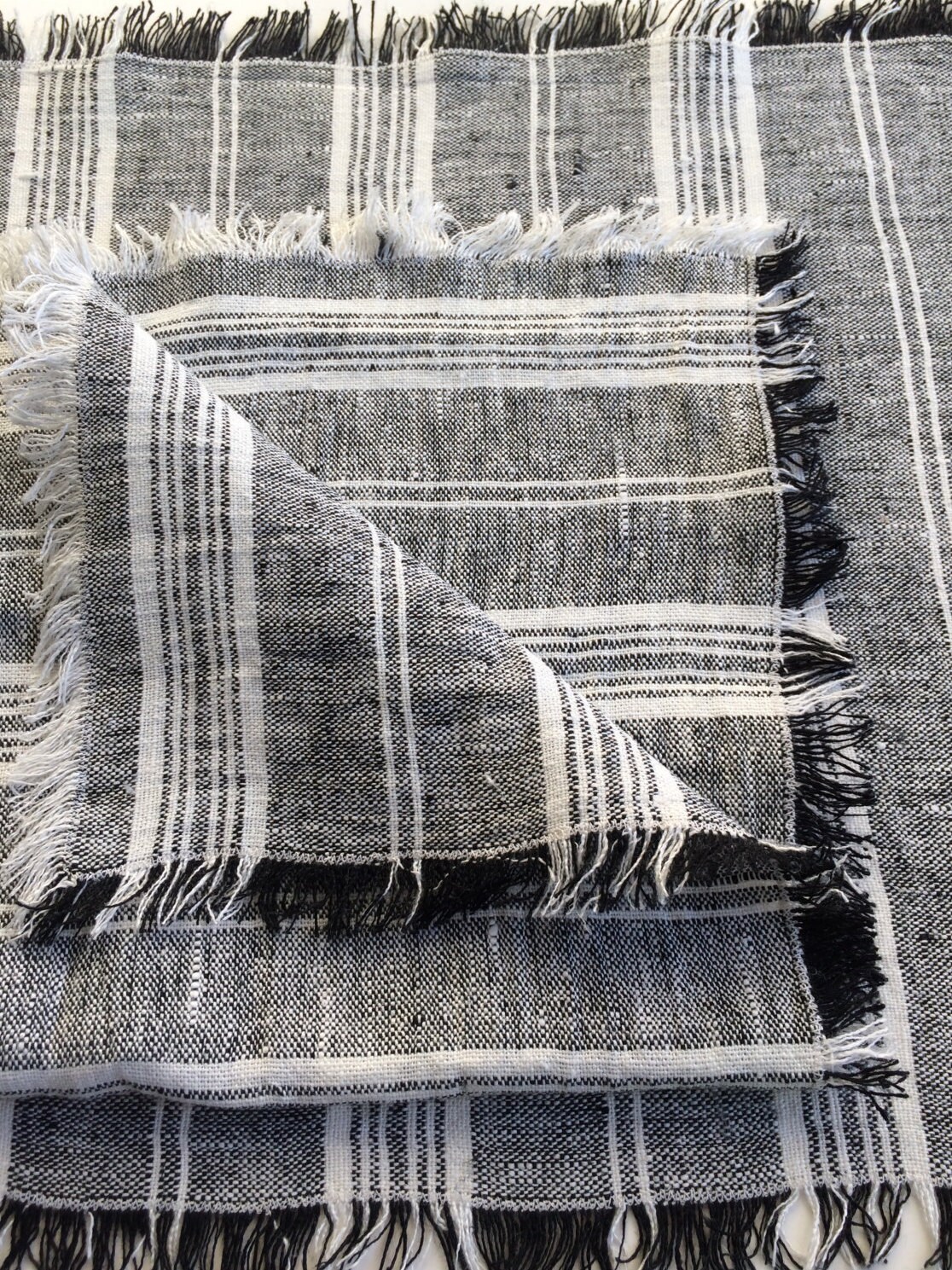 Set of 4 Linen Placemats, Black and White Placemats, Black, White, Gray Striped Linen Placemats