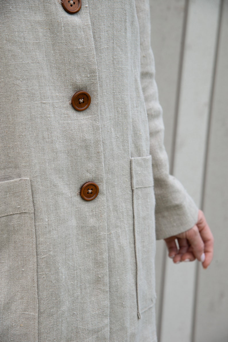 Womens linen jacket with pockets / Linen coat for women / Natural linen color coat jacket image 7