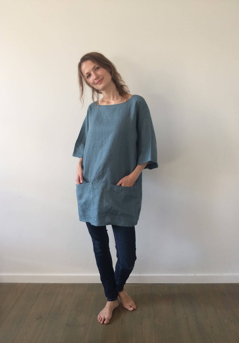 Blue Green Linen Tunic, Linen Tunic, Women Tunic, Summer Tunic, Loose Linen Tunic, Tunic Top, Womens Tunic, Linen Tunics Plus Size, Tunic image 1