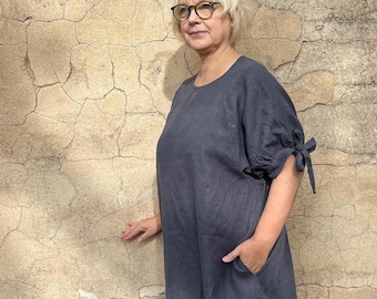 Iron Grey Dress with Tie-Up Belt and Half-Length Sleeves | Elegant Midi Dress | Versatile Casual & Formal Wear