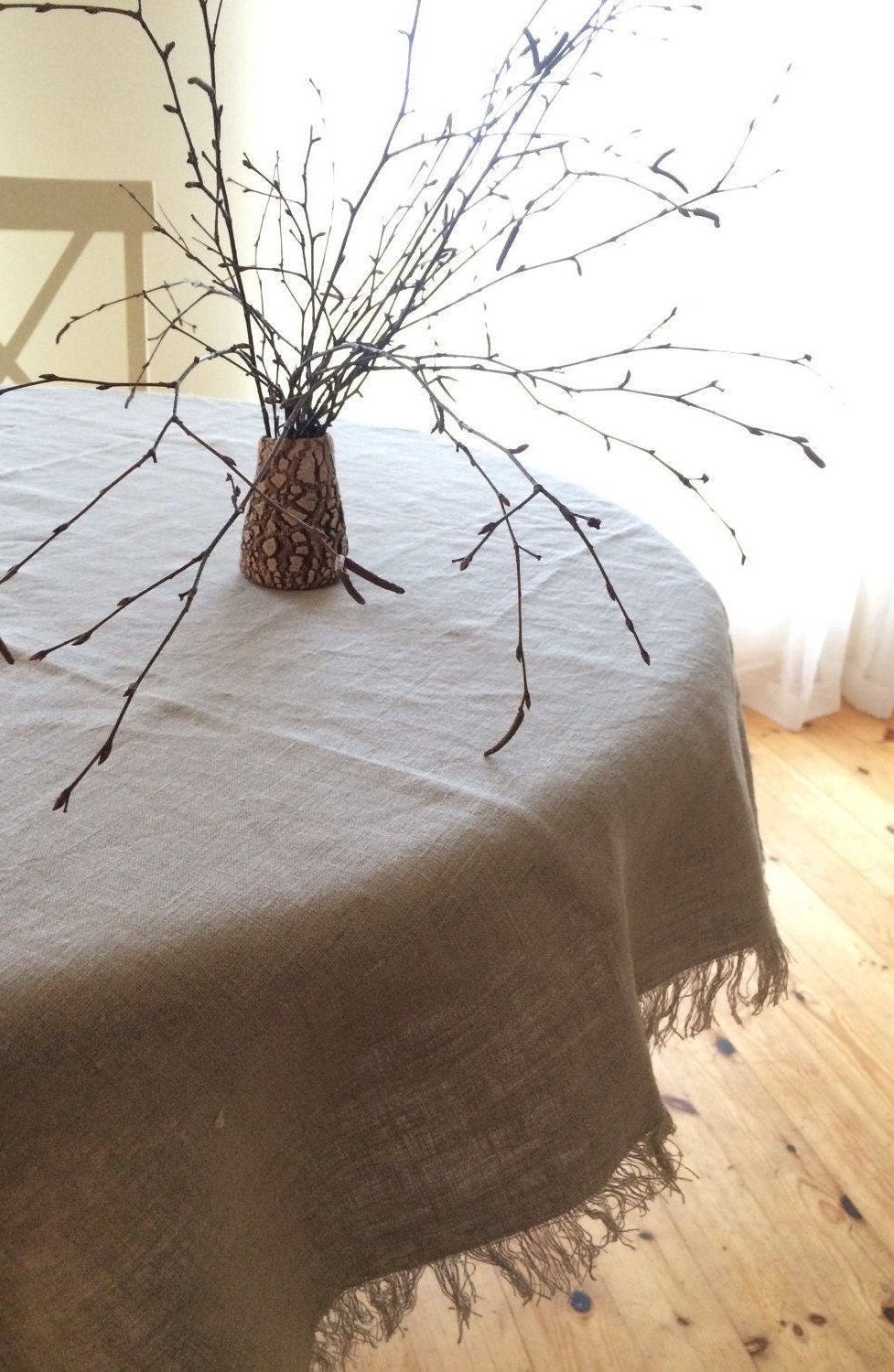 Natural Color Linen tablecloth, Square tablecloth, Rectangle tablecloth, Gray beige natural