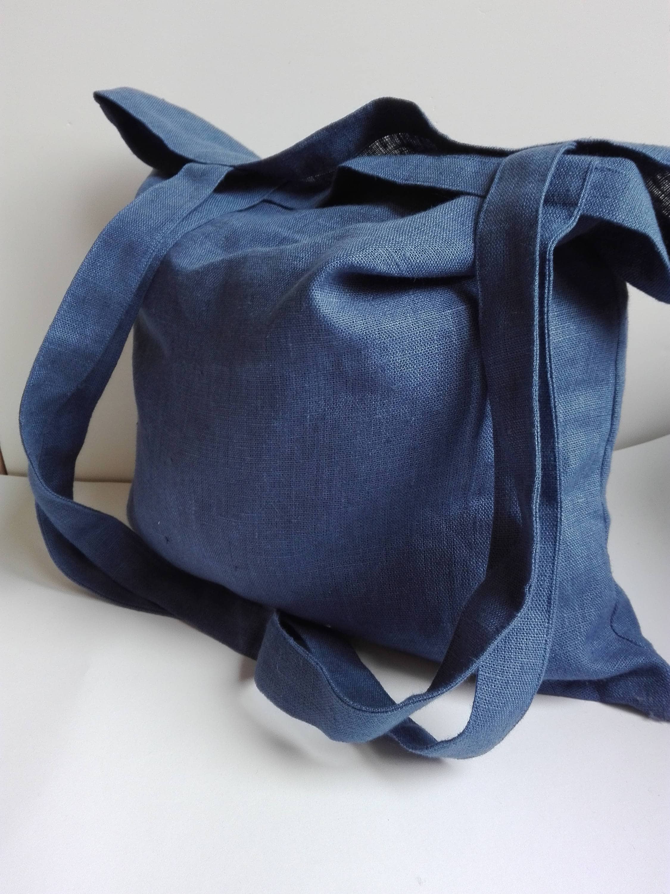 Blue Linen Tote Bag, Fabric Tote Bag, Blue Tote Bag, Shoulder Bag