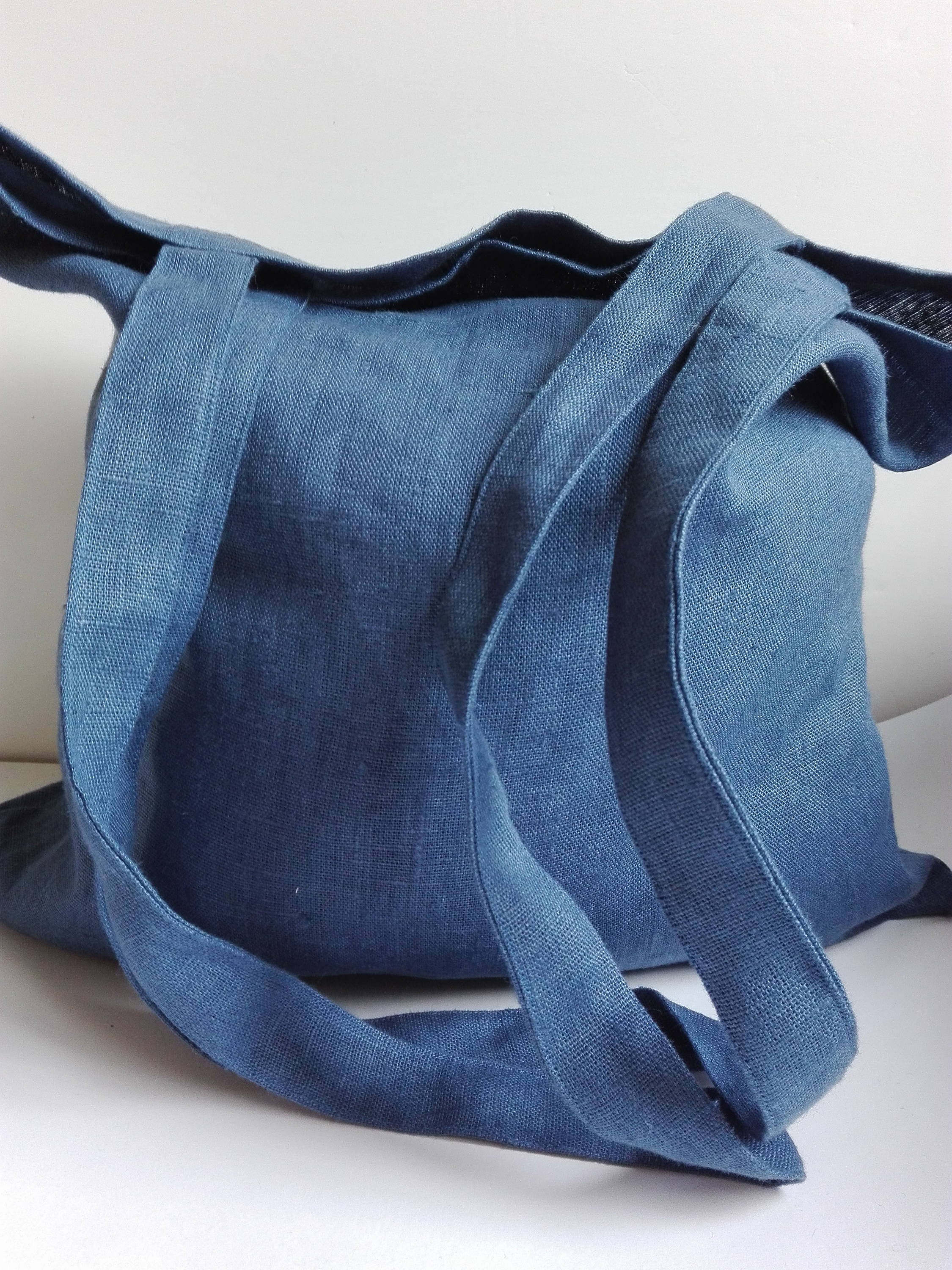 Blue Linen Tote Bag, Fabric Tote Bag, Blue Tote Bag, Shoulder Bag