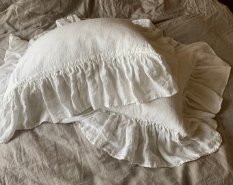 Linen Pillow Cover with Ruffles, Linen Pillowcase, Linen Ruffle Pillow Case, Ruffled Pillow Case, Ruffle Pillow Shams, Envelope Pillow Cover