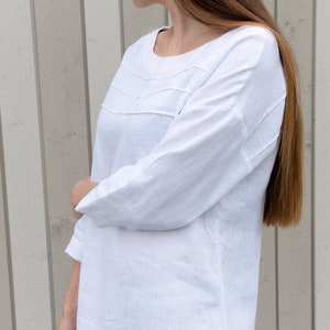 Side View of Elegant Women's Linen Dress – Handmade, Custom Fit, Natural Fabric.