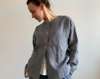 Veste cardigan en lin, veste en lin, blazer en lin, cardigan en lin pour femmes, cardigan en lin avec poches, veste en lin surdimensionnée, taille plus