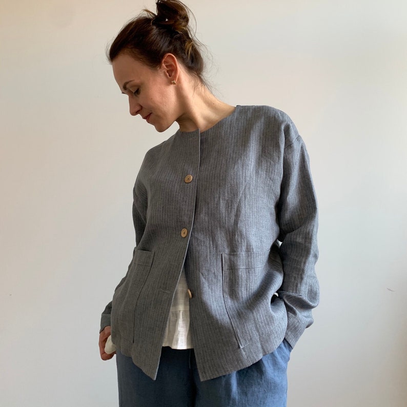 Linen Cardigan Jacket, Linen Jacket, Linen Blazer, Linen Cardigan for Women, Linen Cardigan with Pockets, Oversized Linen Jacket, Plus Size image 1