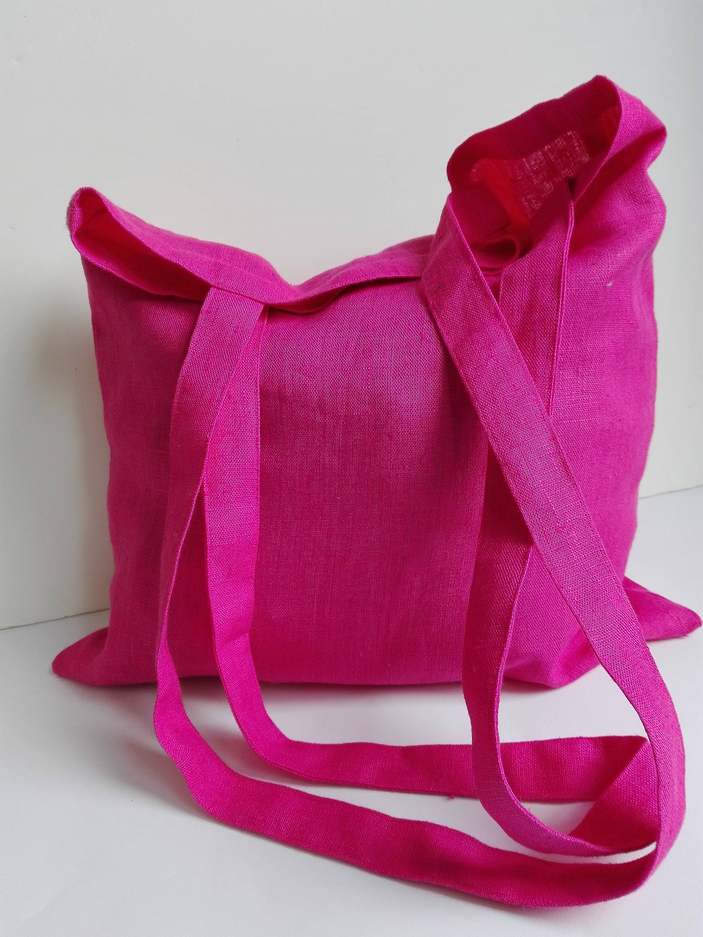 Pink Tote Bag, Linen Shopping Bag, Tote Bag, Pink Beach Bag, Pink ...