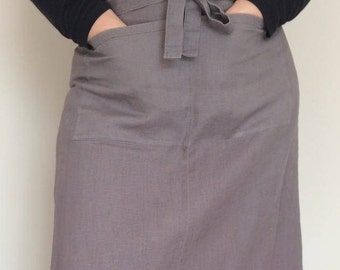 Handmade Linen Apron Kitchen, Washed Linen Apron for Cooking, Gray Womens Apron, Gray Linen Apron, Mens Apron, Wrap Apron with Front Pockets