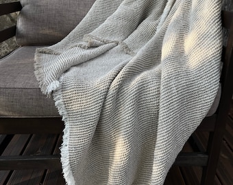 Beige Linen Waffle Throw, Beige Linen Waffle Blanket, Linen Throw Blanket, Waffle Linen Throw