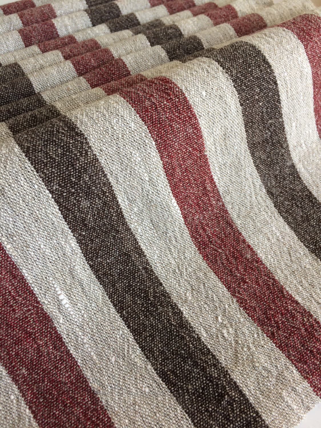 Brown, Red and Beige Striped Placemats Set, Christmas Linen Placemats