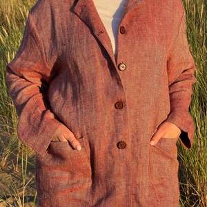 Womens linen jacket with pockets / Linen coat for women / Natural linen color coat jacket image 2
