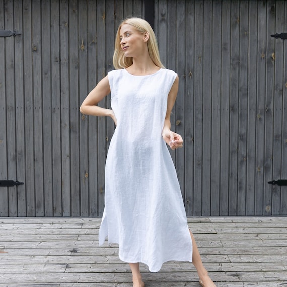 Abito Casual A Canotta Donna, Ampio, Scollo Rotondo, Senza Maniche, Linea A, In Poliestere Leggero