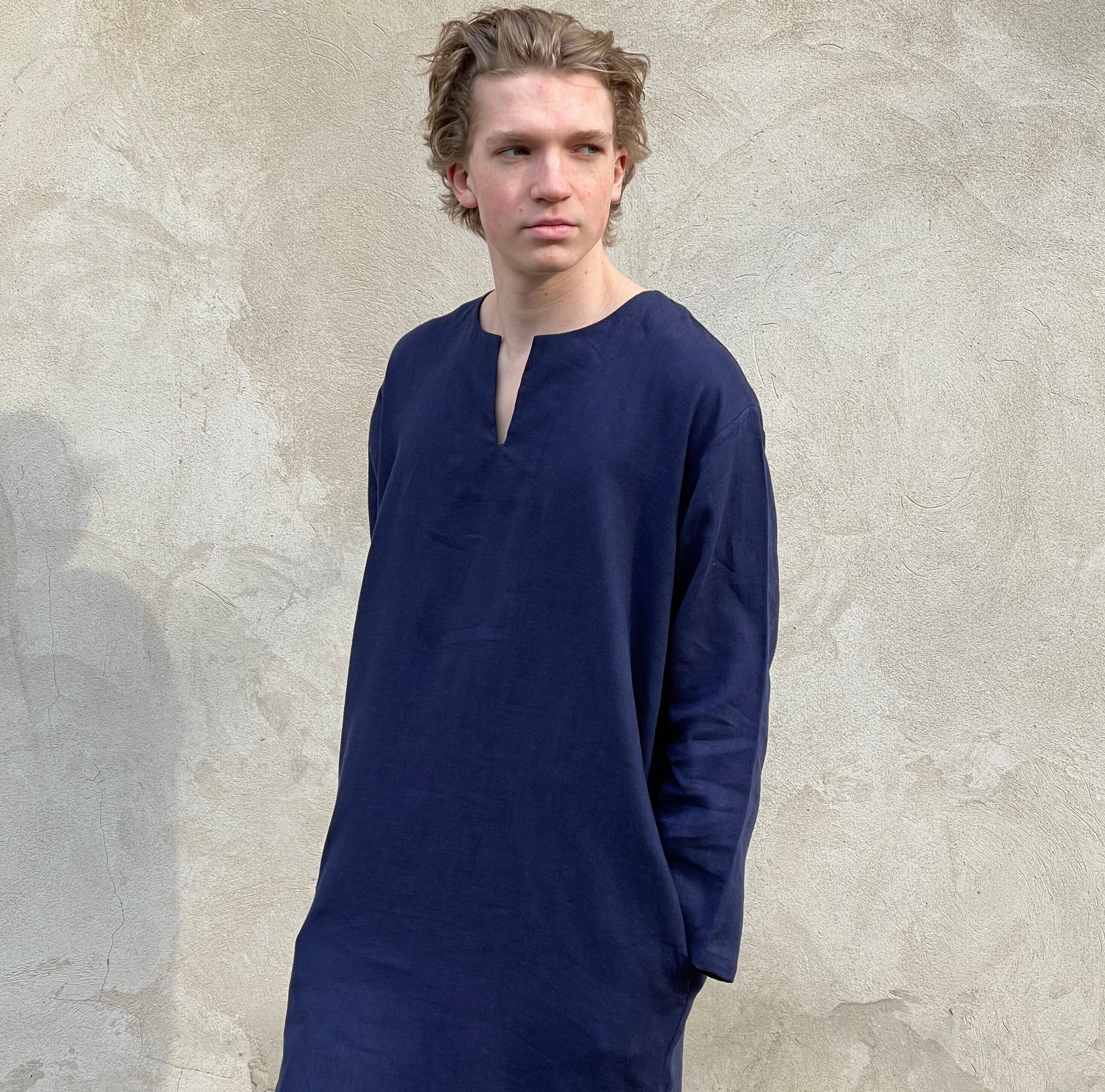 The Linen Tunic Men: Men's Linen Tunic Dress Shirt Long Sleeve