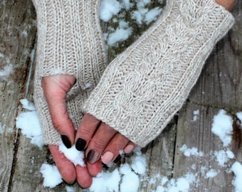 Merino wool hand warmers, Soft and warm fingerless gloves, natural wool hand knitted wrist warmers