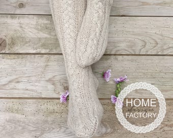 Mid calf long hand knit merino wool socks, Gift for Mom