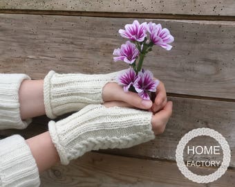 Woolen hand warmers, fingerless gloves, knitted wrist warmers, hand knitted item, cable pattern knitting, soft wrist warmers