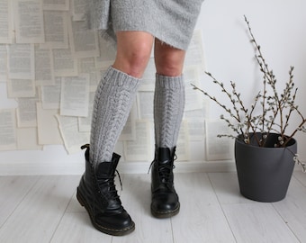 Long merino wool stockings, Hand knitted socks, Gift for Mom, gift under 50