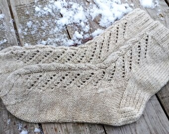 Soft and stylish original merino wool hand knitted pattern socks, Home or bed socks
