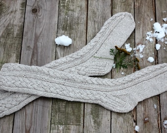 Hand knitted knee socks, Merino wool stockings