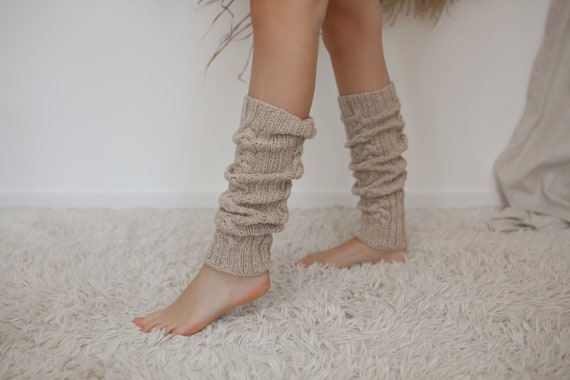 Knitted Merino Wool Ivory White Leg Warmers, Knitted Organic Wool Leggings,  Knit Leg Warmers, Knit Accessories Women 