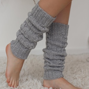 Knitted merino wool leg warmers, Knitted organic wool leggings, Grey leg warmers, Dance socks, Accessories, Yoga socks, Yoga leg warmers