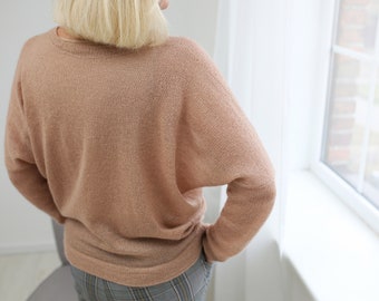 Silk mohair hand knitted sweater, Thin knit boat neck sweater,