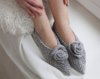 Elegant Femine Pointed toe Merino Wool Women Slippers, Gift for her, Footwear, Ballet Flats