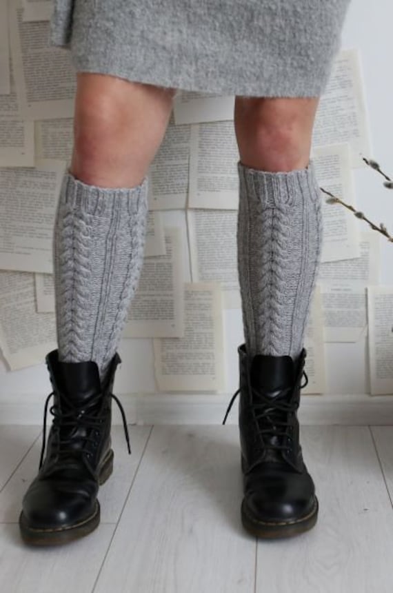 Original Pattern Hand Knitted Merino Wool Knee Long Socks/warm Long Home  Socks/natural Wool Socks/ 