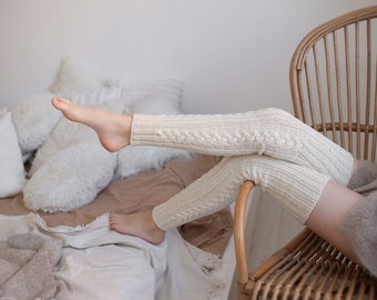 Knitted merino wool long leg warmers, Knitted organic wool leggings, Yoga legwarmers, Dance leg warmers, Knitted extra long leg warmers