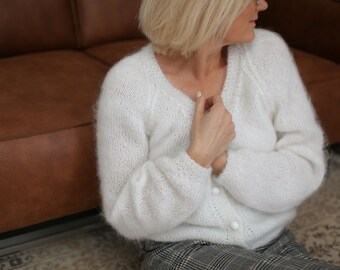 Handknitted Fluffy Fuzzy Mohair Cardigan, Wool Sweater