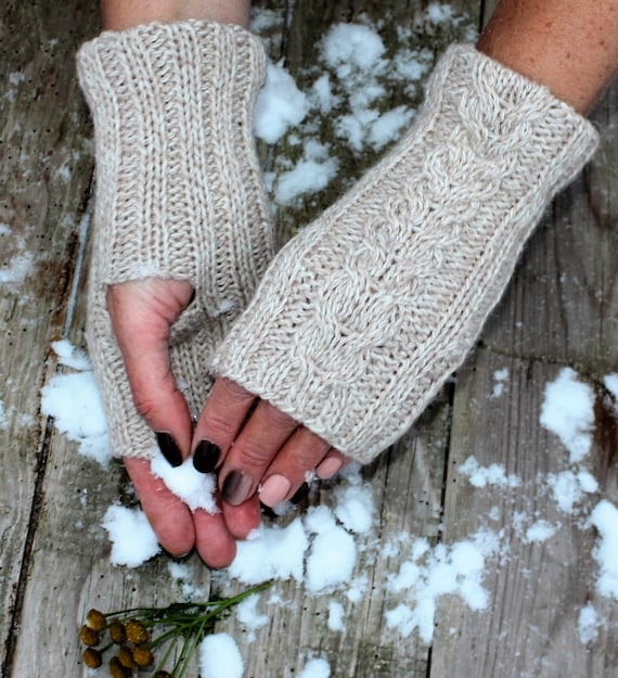 Merino Wool Hand Warmers, Soft and Warm Fingerless Gloves, Natural