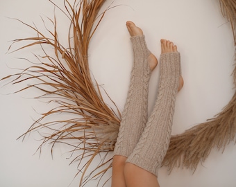 Hand knitted merino wool toeless yoga socks