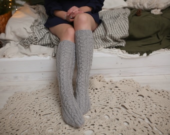 Woolen stockings, Hand knitted merino wool knee socks, Gift for girlfriend