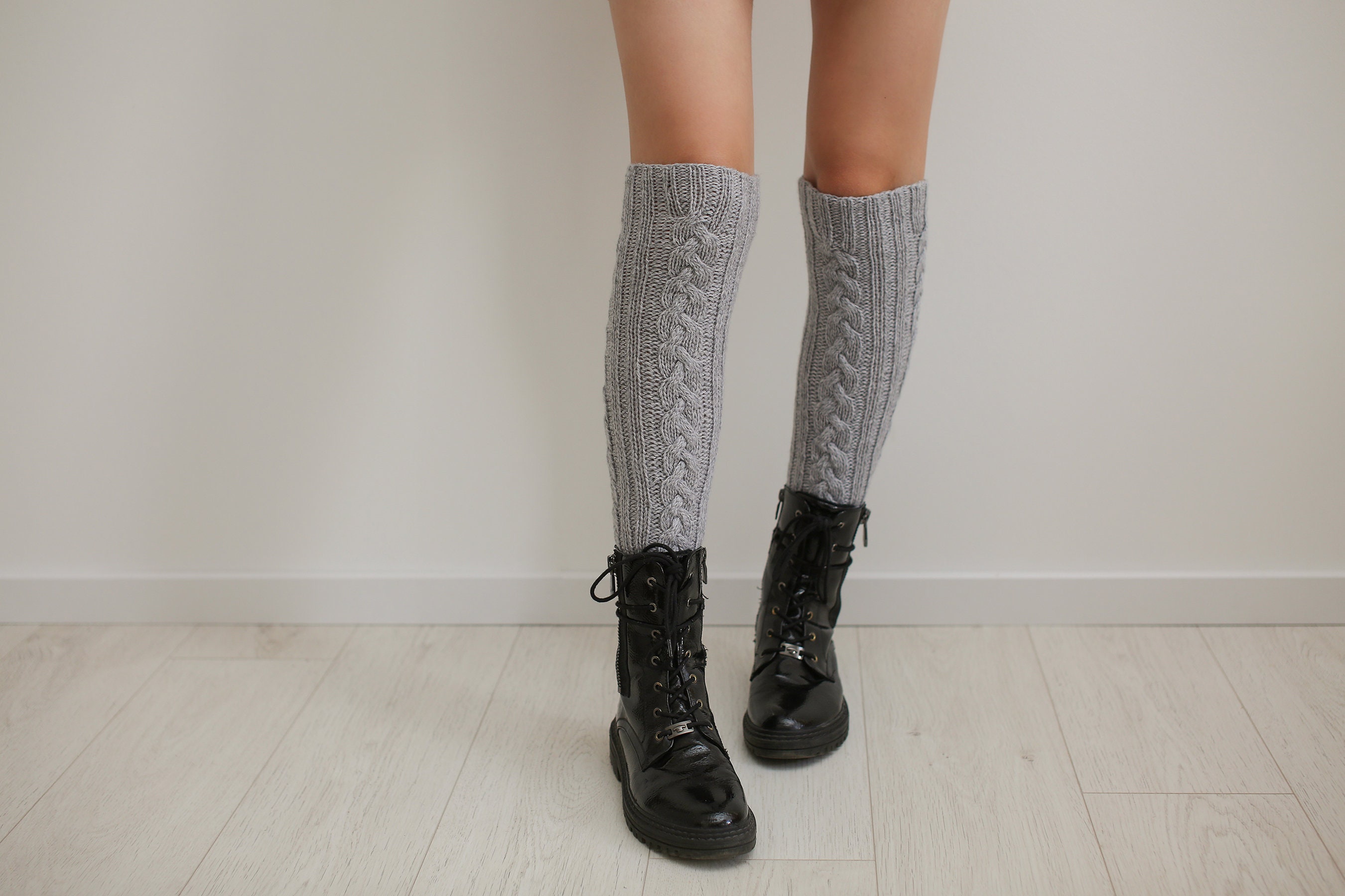 Warm and Comfortable Toeless Socks for Yoga or Dancing Classes, Merino Wool  Hand Knitted Leg Warmers, Natural Wool Toeless Knee Long Socks 