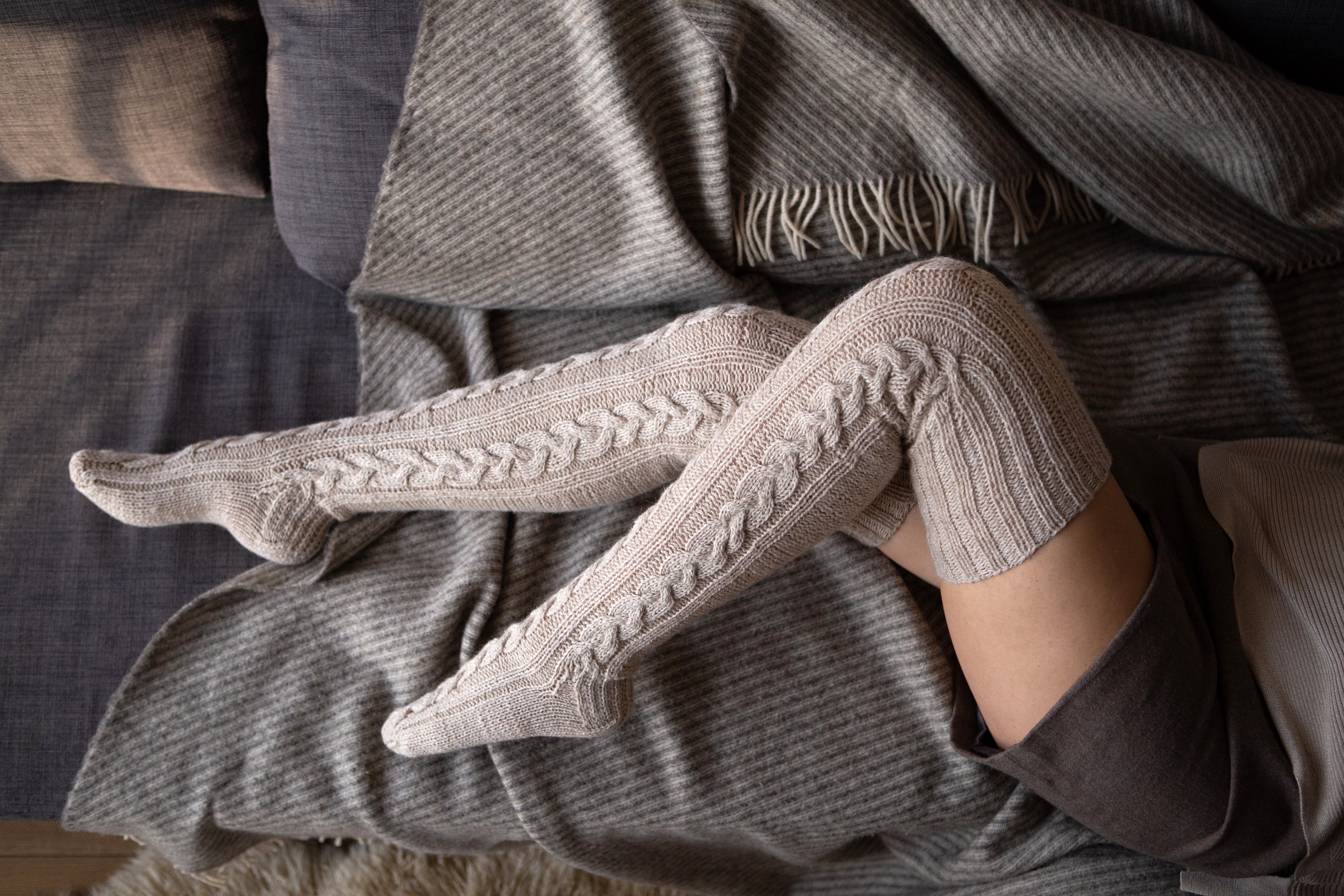 Merino Wool Stockings, Womens 100% Wool Thigh High Leg Warmers