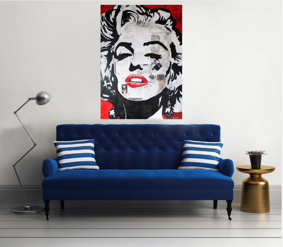 Free Shipping Marilyn Monroe Painting Monroe Interior Design Living Room Home Decor Living Room Decor Monroe Wall Art Kathleen Artist
