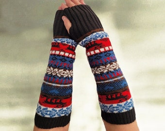 Wool Fingerless Gloves: Long Knitted Arm Warmers