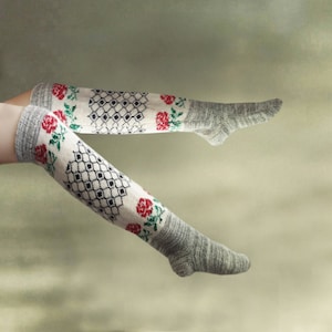 Merino Wool Over-Knee Socks: Floral Knit Leg Warmers