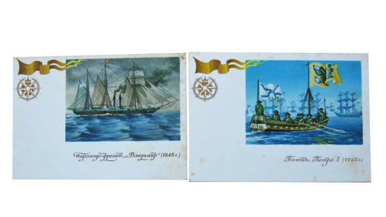 Set of 5 postcards Russian fleet Sailing ship Marine schooner sailboat Maritime collectibles Battleship cruiser Marine military War vessel