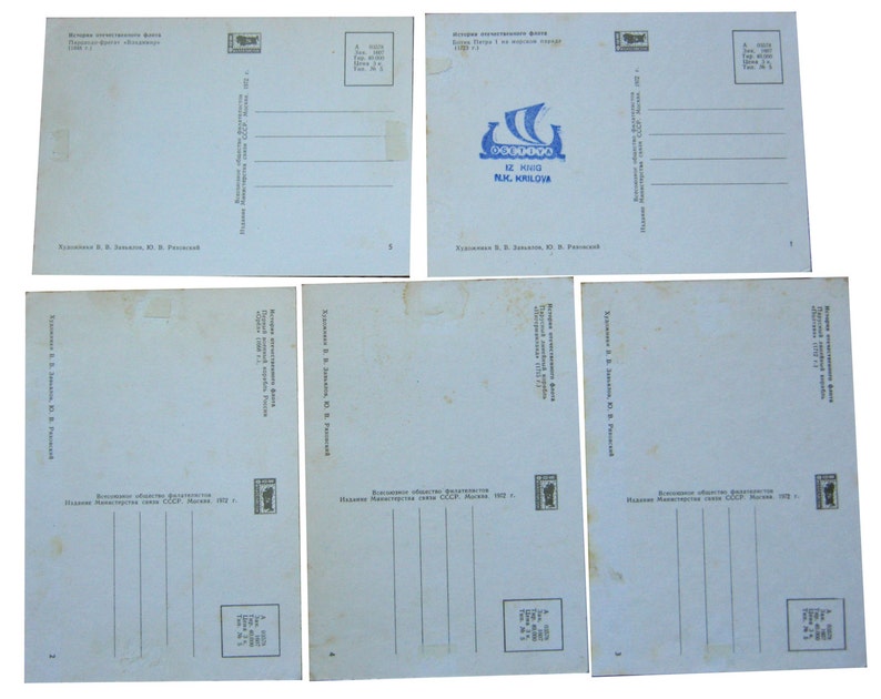 Set of 5 postcards Russian fleet Sailing ship Marine schooner sailboat Maritime collectibles Battleship cruiser Marine military War vessel