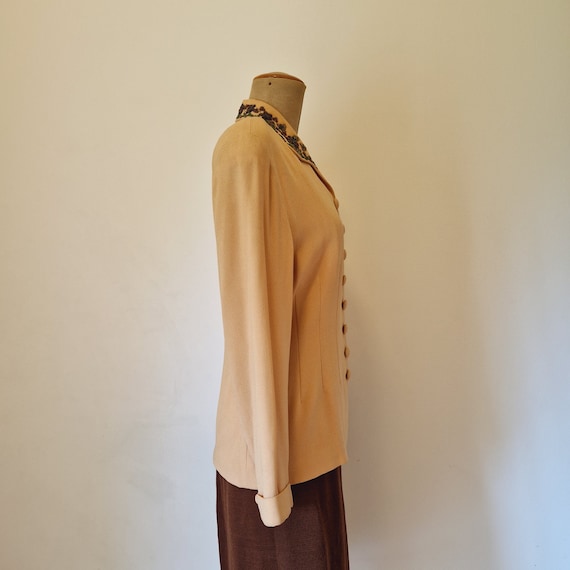 50s, Late 40s Vintage jacket rayon crepe light ye… - image 3