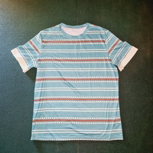50s Reproduction men's t-shirt atomic stripes light blu and orange XL