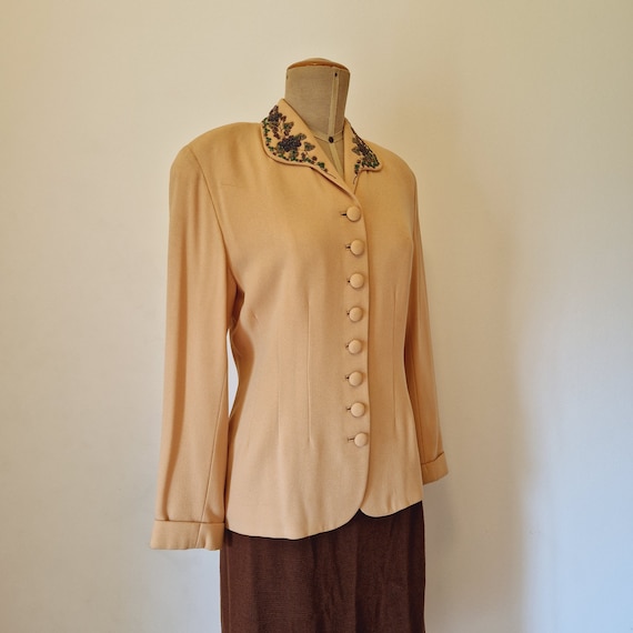 50s, Late 40s Vintage jacket rayon crepe light ye… - image 2