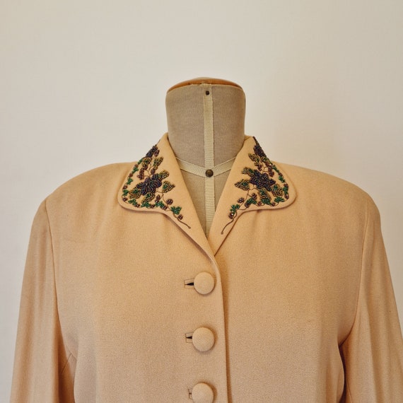 50s, Late 40s Vintage jacket rayon crepe light ye… - image 5