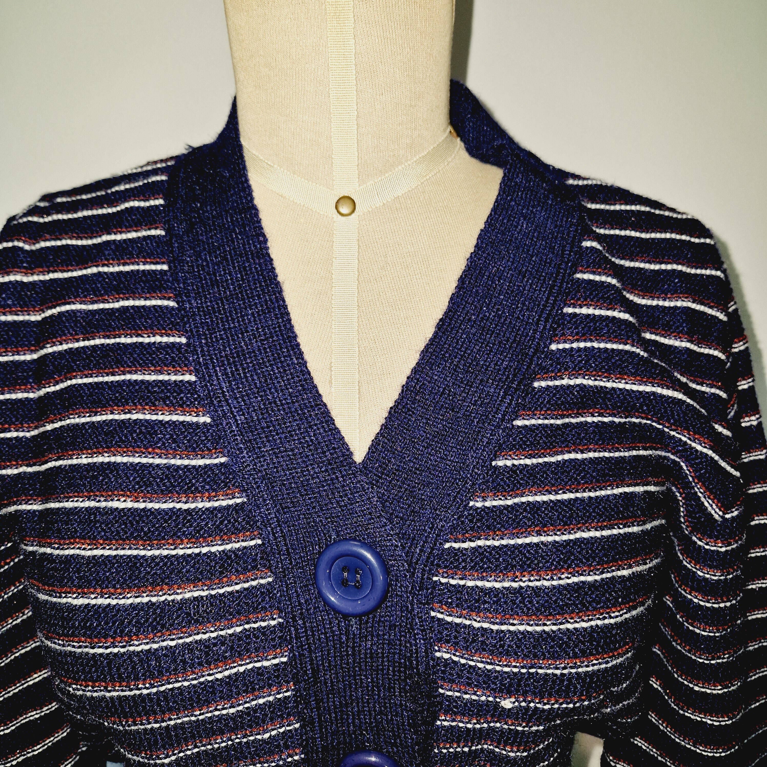 VINTAGE - ▪️40‘s【LANGA】VINTAGE CARDIGAN Maglione Cardigan Vintage Stile Anni '40 in Lana a Righe Blu