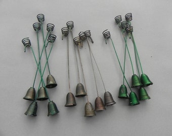 5 Danish Christmas Tree Candle Holders - metal wire bells - counter weight pendulum - 1940s Nordic hygge