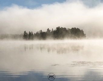 Misty Island Print, Morning Fog, Foggy Lake, Print, Landscape, Island Fog, Misty River, Landscape Photography, Nature Photography