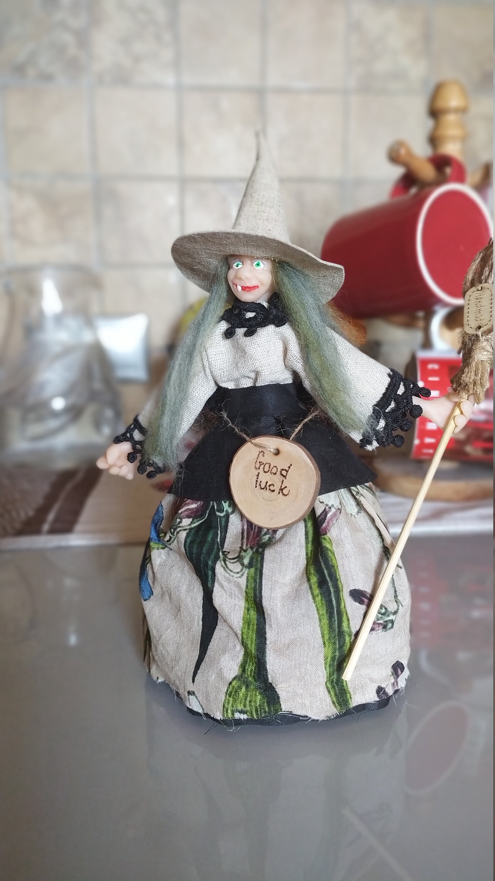 Halloween witch figurine with broom Kitchen witch doll Hedge | Etsy