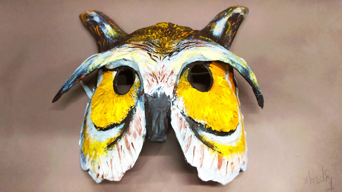 Paper mache olw mask bird mask halloween costume Etsy